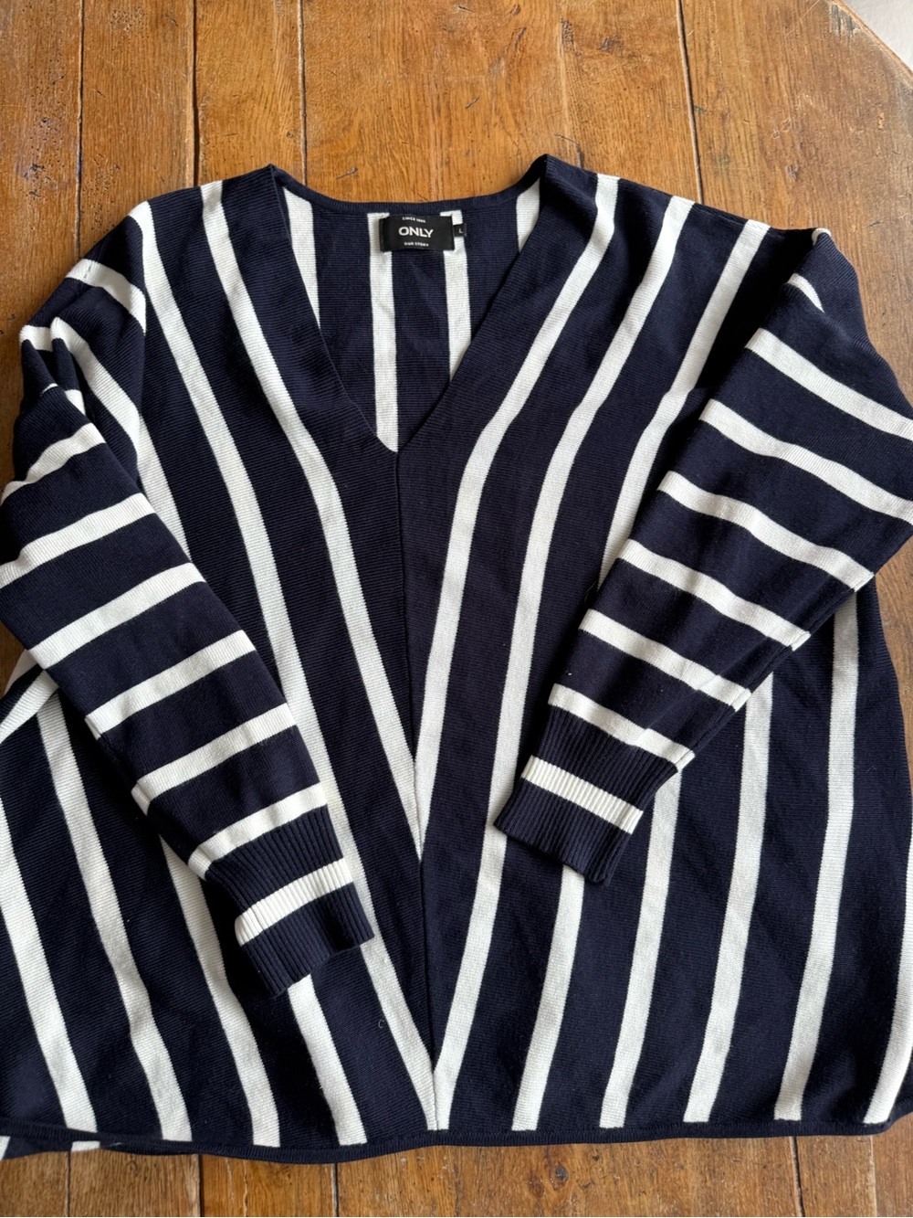 ONLY Navy & White Striped V-Neck Knit Top